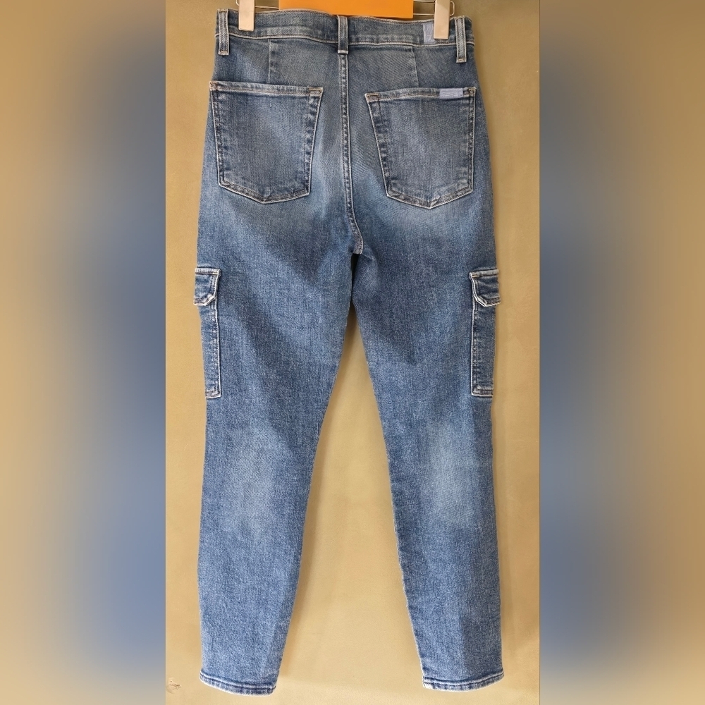 VINTAGE!! 7 For All Mankind | Blue 'Sloane'  Skinny Cargo Jeans, Waist 14" - Picture 3 of 9